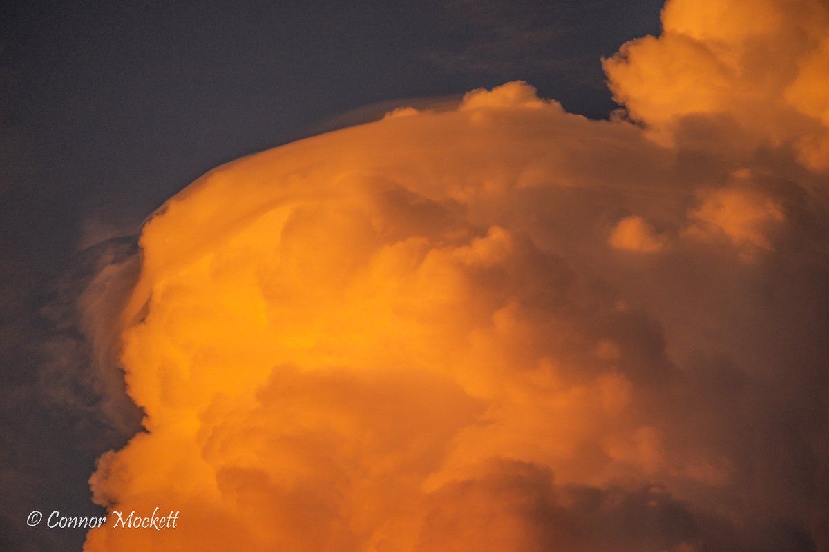 Just had one of my favourite scenes of the storm photography season. Look at this coloured updraft from a small storm near Fournier, Ontario this evening. Super duper pretty, and cool to see the Pileus at the top lit up too from the setting sun! #onstorm #sunset