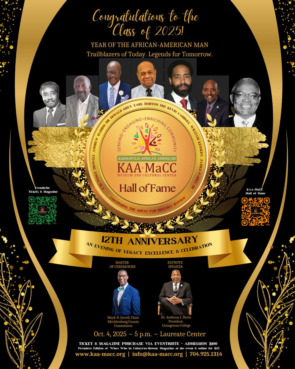 kaamacc2016's tweet photo. 🌟 Honoring Our Past. Shaping Our Future. 🌟

For 12 years, KAA-MaCC has celebrated the stories that connect us. Join us for an unforgettable night of legacy &amp; leadership with Dr. Anthony J. Davis, President, Livingstone College; &amp; Chair Mark Jerrell, Mecklenburg Co. Commission. https://t.co/QARkZgoudE
