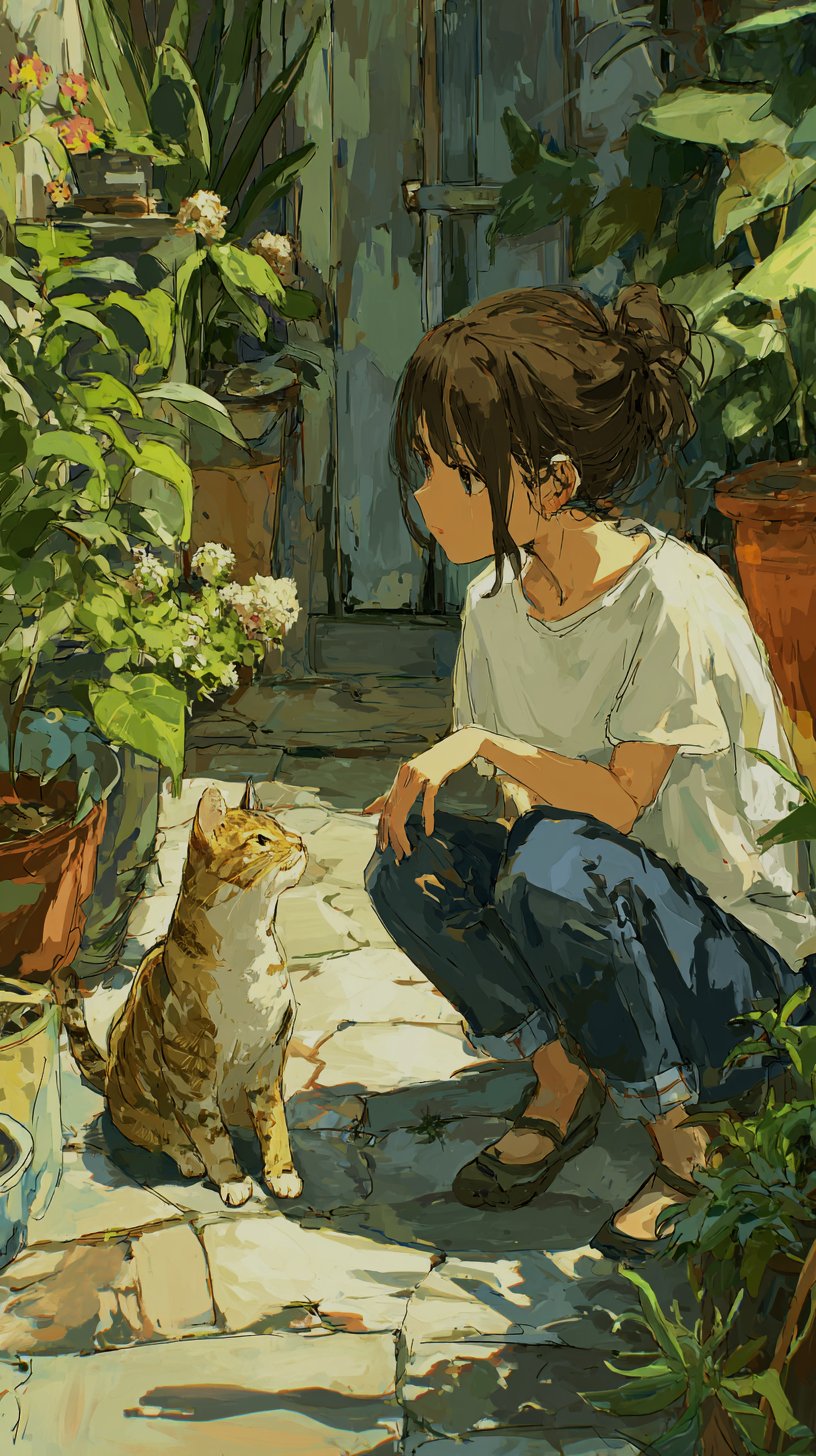 イラスト原画　見上げる表情がとても可愛らしい「猫の関心事」 たそがれあめぞう on X: 