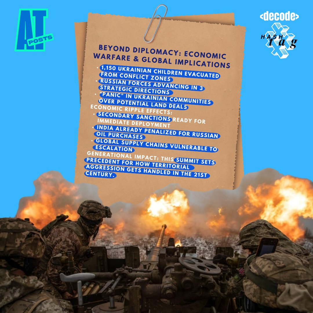 BREAKING: Trump meets Putin solo in Alaska tomorrow while Russia advances in Ukraine &amp; EU leaders panic. Stakes: Trump suggested "land swaps" both sides rejected. If talks fail, secondary sanctions drop immediately. 1,150 Ukrainian kids evacuated as world watches. #TrumpPutin