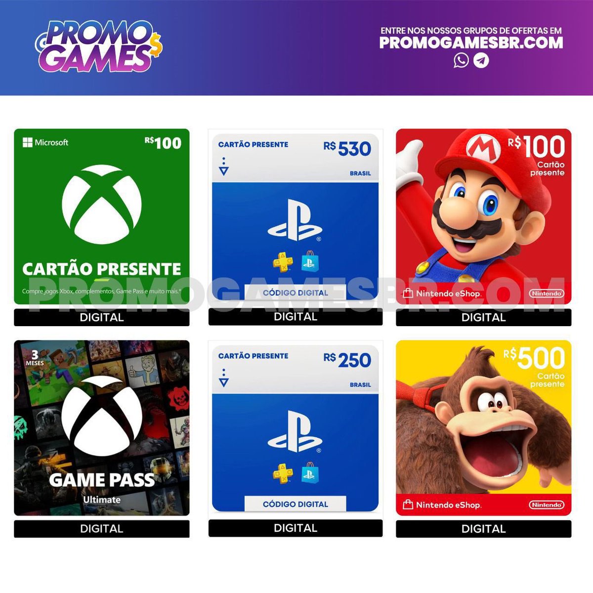 🚨NOVO CUPOM COM 20% DE DESCONTO SUPER LIMITADO
limite de R$40,00

🎟Cupom: MELIGOL

Gift Cards de PlayStation
🔗 mercadolivre.com/sec/1wZh3Ht

Gift Cards de Nintendo
🔗 mercadolivre.com/sec/16hDb77

Gift Cards de Xbox e GamePass
🔗 mercadolivre.com/sec/1aWG7Ug