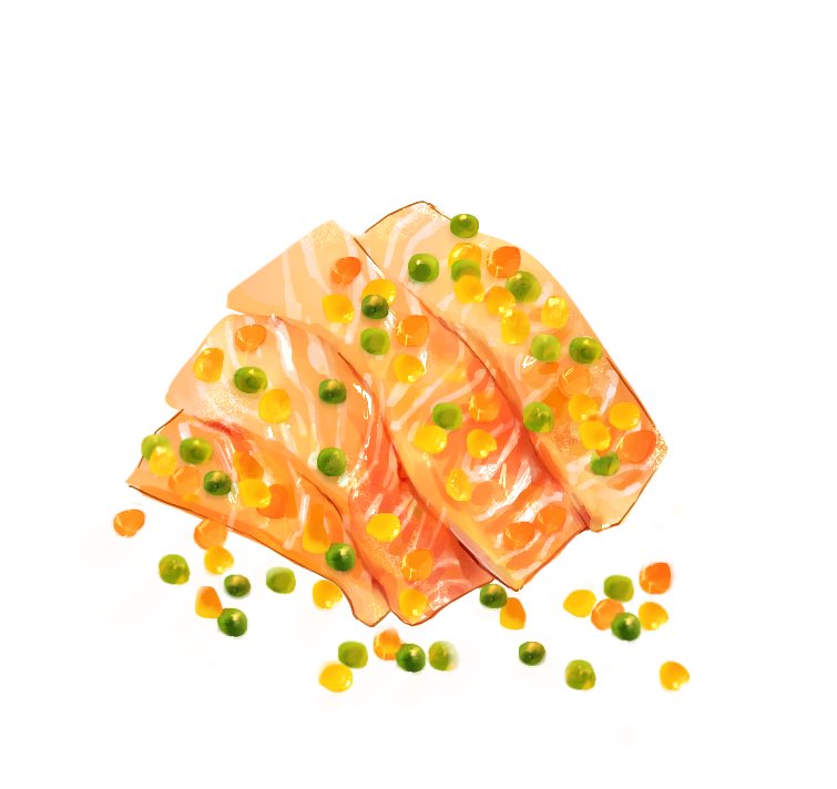 鮭魚和三色豆

首先很餓接著很餓最後更餓了

這裡綠色怪怪的會被我選成灰藍，不靠吸色沒法用⋯我有綠色障礙（並沒）

上次畫食物還是一年前 那個極度邪惡螢光西瓜（