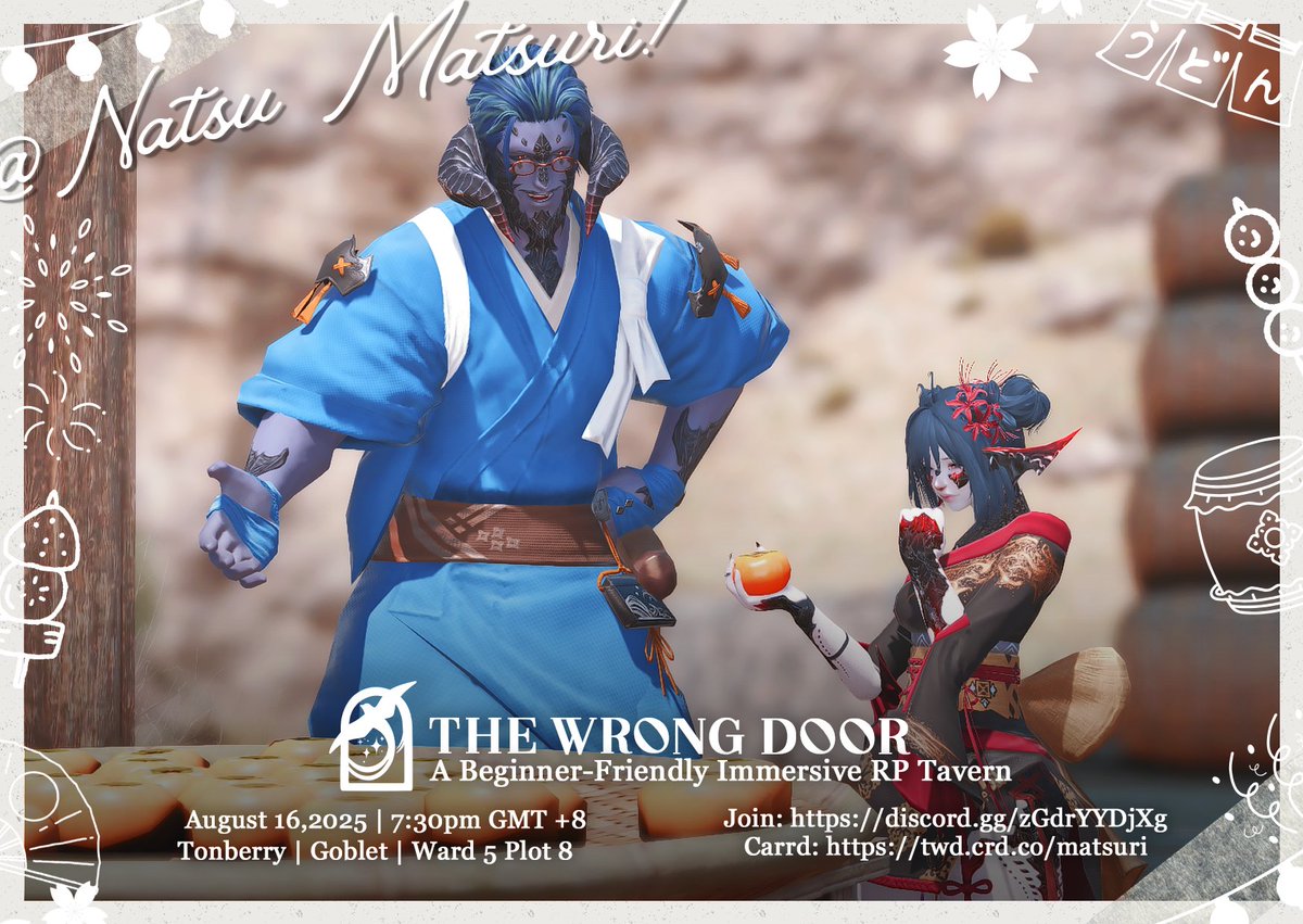 Zuke showing <a href="/AfterlifesAngel/">Eris</a> how he made the dangos taste extra sweet, the secret is? Namai Oranges! Seems like Eris have an inkling of idea what other dishes it can be use for.

Interested? Come find us at the Natsu Matsuri on August 16th! More info at: twd.crd.co