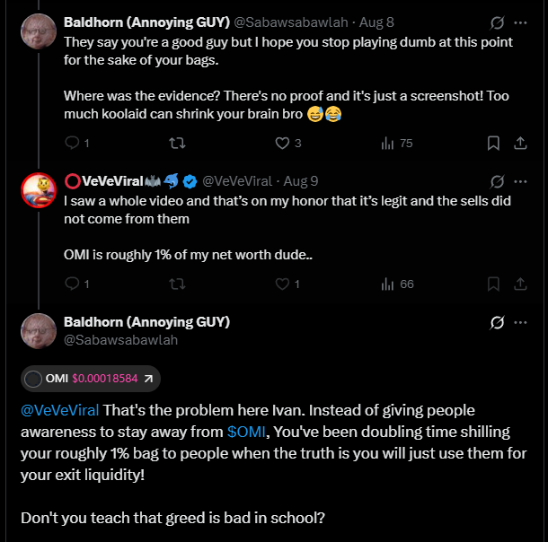 🗺️VLADSeeker 🩸 (@dave_quack) on Twitter photo How to spot a bad liar.
<a href="/VeVeViral/">⭕️VeVeViral🦇🐬</a> says that $OMI is roughly 1% of his net worth yet he dedicate most of his time on Twitter shilling that single coin.
If its only 1%, why doubling down effort in promoting that shit?
A classic example of "Sunk Cost Fallacy" 😂😂😂 How to spot a bad liar.
<a href="/VeVeViral/">⭕️VeVeViral🦇🐬</a> says that $OMI is roughly 1% of his net worth yet he dedicate most of his time on Twitter shilling that single coin.
If its only 1%, why doubling down effort in promoting that shit?
A classic example of "Sunk Cost Fallacy" 😂😂😂