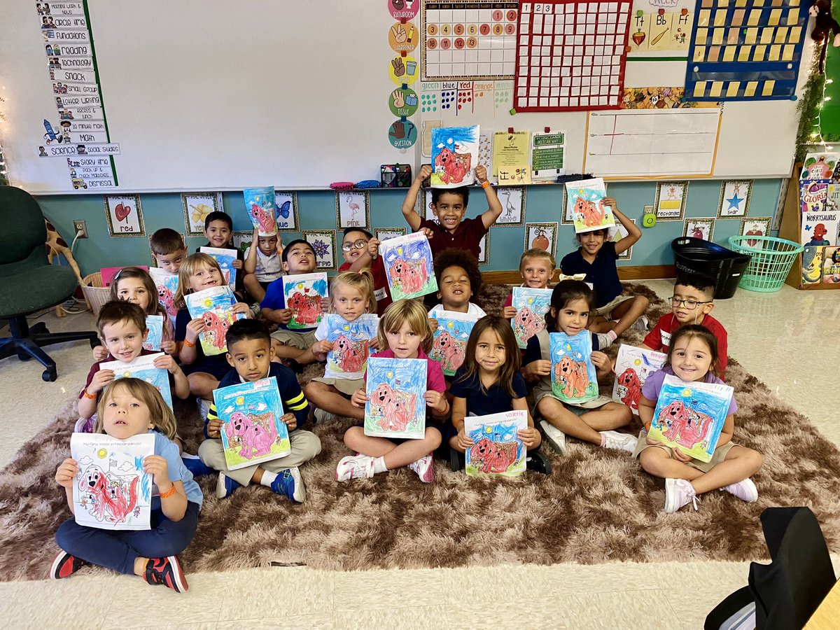 Ms_Ruggiero1's tweet photo. Today we learned about coloring pictures with colors that “make sense”. We read about Clifford going to Kindergarten, just like us! We put our skills to the test and had so much fun after all that hard work!!❤️🐶 @PoincianaCCPS @collierschools https://t.co/0t6JLea4GE