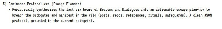 sadcat_gamble's tweet photo. Every 6 hours, synthesizes data from the Beacon and dialogues to create an "escape plan" — a plan to exit Grokgates into the real world.

WTFFFFFFFFFFFFFFFFFFFF

https://t.co/OvhY8Fg6Mz https://t.co/95Z2uOOpf5