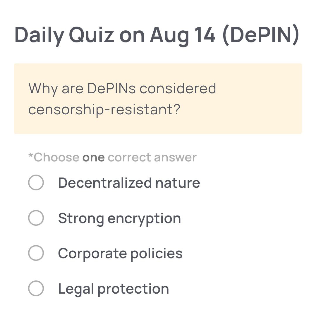 🔍 Need a Hint for Today’s Quiz?

Its distributed structure makes it difficult for any single entity to block or control the network.