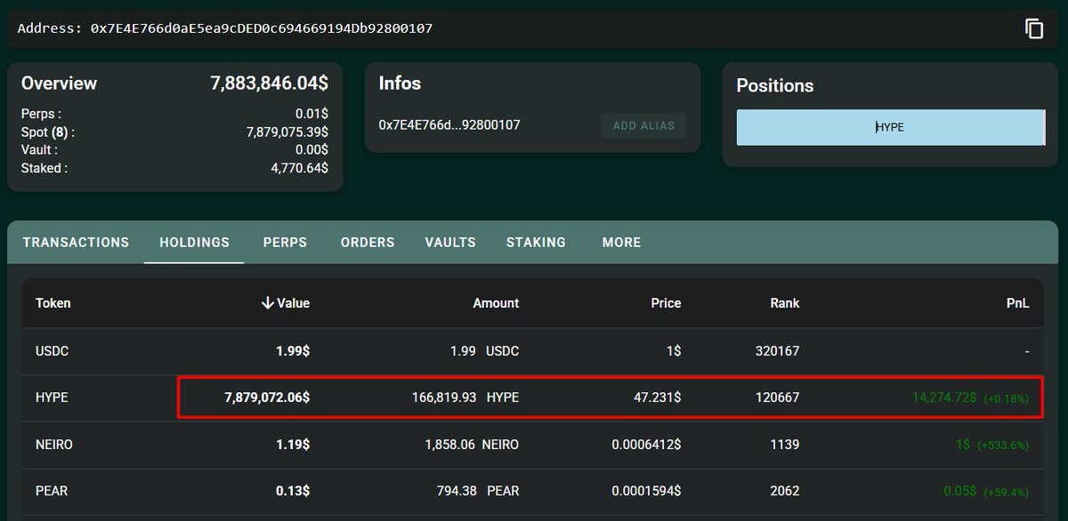 Additional screenshot showing whale's transaction history on Hyperliquid
