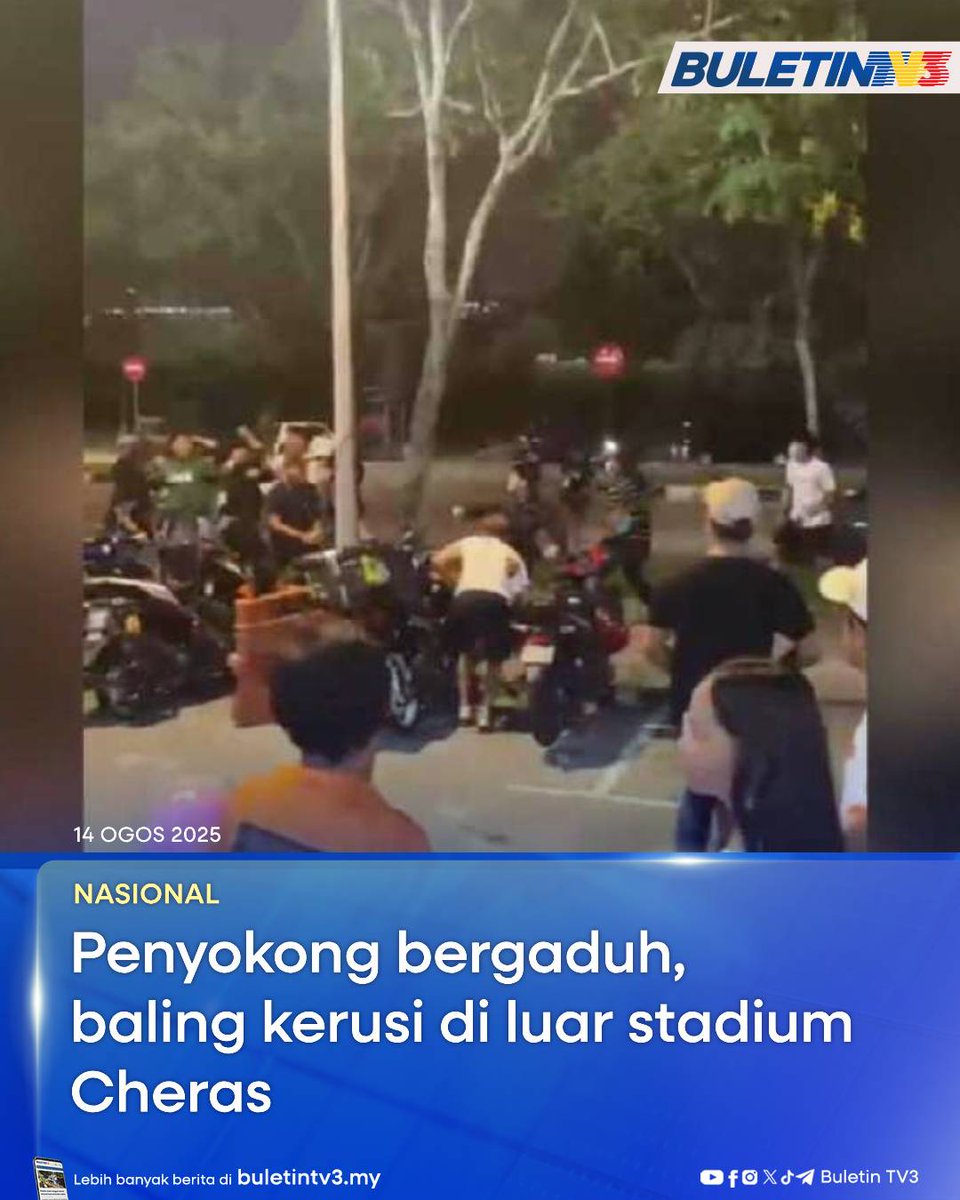 BuletinTV3's tweet image. NASIONAL | Pergaduhan penyokong berlaku di luar perkarangan Stadium Bolasepak Kuala Lumpur di Cheras sebaik aksi antara Kuala Lumpur City FC (KL City) dan Sabah FC berakhir di sini, malam tadi.

#BuletinTV3 #StadiumCheras #KLCity #SabahFC