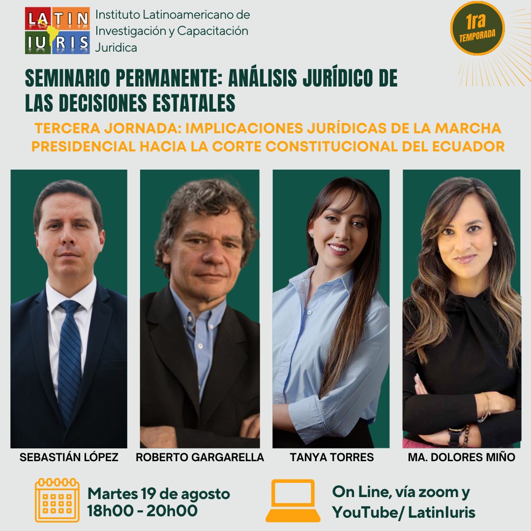 El próximo martes contaremos con la participación de <a href="/Sebaslopez1979/">Sebastian Lopez Hidalgo</a> , <a href="/Rgargarella/">roberto gargarella</a> , <a href="/tanyto/">Tanya Torres</a> y <a href="/LoloMino/">Lolo Miño⚖️</a>  para analizar las implicaciones jurídicas de la marcha presidencial hacia la <a href="/CorteConstEcu/">Corte Constitucional</a> 
Registro en el siguiente link: forms.gle/s1JFLr3b3vAyuz…