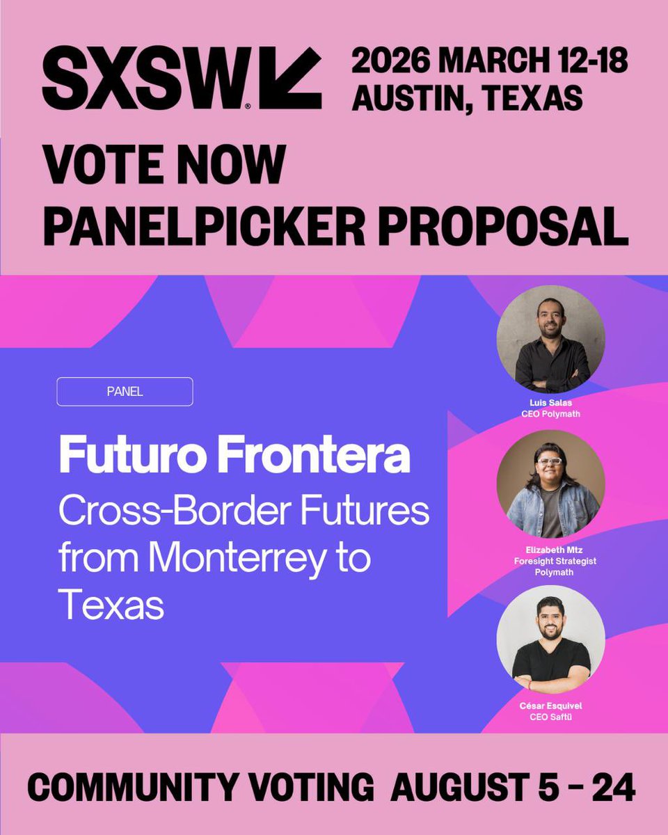 PolymathMx's tweet photo. 📢Ayúdanos a llegar a @sxsw 2026. Vota por nuestro panel:  https://t.co/zHlhWFqCC6 👈🏻

Vota por nuestro workshop: https://t.co/GMqieASr31👈🏻

Mezclando Strategic Foresight + Corridos Tumbados + Brisket Culture + Identidad + Tecnología . ❤️✨

#SXSW #SXSW #Futures https://t.co/AGxyOqZonU