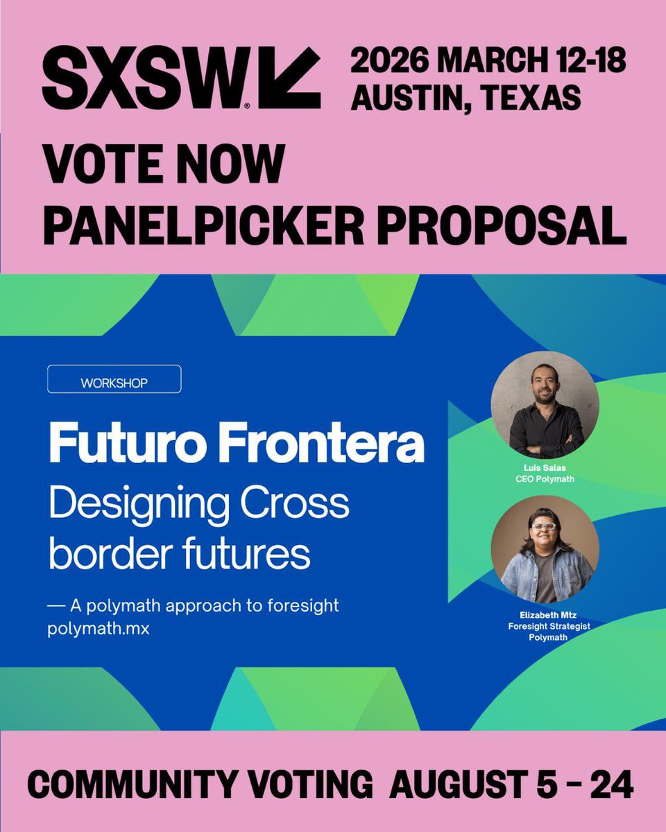 PolymathMx's tweet photo. 📢Ayúdanos a llegar a @sxsw 2026. Vota por nuestro panel:  https://t.co/zHlhWFqCC6 👈🏻

Vota por nuestro workshop: https://t.co/GMqieASr31👈🏻

Mezclando Strategic Foresight + Corridos Tumbados + Brisket Culture + Identidad + Tecnología . ❤️✨

#SXSW #SXSW #Futures https://t.co/AGxyOqZonU