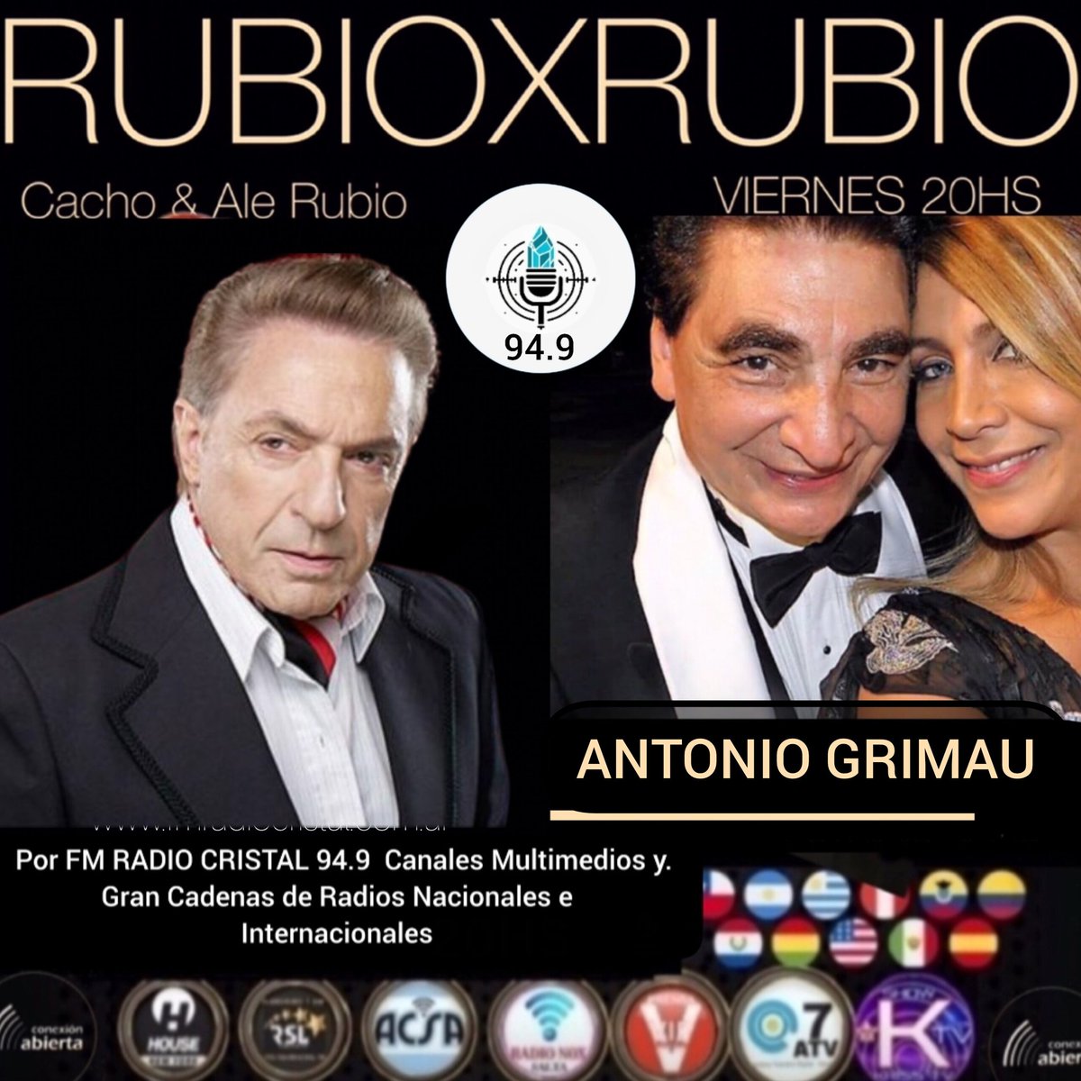 Alejandra Rubio (@alerubio_) on Twitter photo #IMPERDIBLE
Este VIERNES 20HS
🔴 <a href="/AntonioGrimau/">Antonio Grimau</a> en
#RUBIOxRUBIO con
<a href="/CachoRubio_/">Cacho Rubio</a> y <a href="/ALERUBIO_/">Alejandra Rubio</a> x
<a href="/fm_radiocristal/">Radio Cristal</a>
fmradiocristal.com.ar
Canales, Multimedios y Cadenas de Radios Nacionales e Internacionales <a href="/contenidostvra/">Contenidostv</a> #RSLInternacional p/ todo EEUU y 50 países del mundo #IMPERDIBLE
Este VIERNES 20HS
🔴 <a href="/AntonioGrimau/">Antonio Grimau</a> en
#RUBIOxRUBIO con
<a href="/CachoRubio_/">Cacho Rubio</a> y <a href="/ALERUBIO_/">Alejandra Rubio</a> x
<a href="/fm_radiocristal/">Radio Cristal</a>
fmradiocristal.com.ar
Canales, Multimedios y Cadenas de Radios Nacionales e Internacionales <a href="/contenidostvra/">Contenidostv</a> #RSLInternacional p/ todo EEUU y 50 países del mundo
