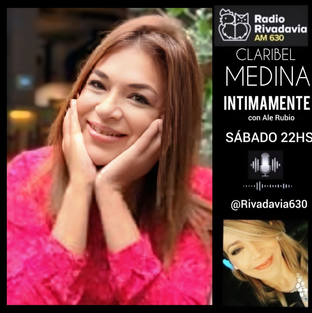 Alejandra Rubio (@alerubio_) on Twitter photo #IMPERDIBLE
🔴 Este SÁBADO 22HS CLARIBEL MEDINA en
#INTIMAMENTE !!!
SU VIDA, SU HISTORIA, SU PRESENTE Y MUCHO MÁS
#ComoNuncaLaEscuchaste en <a href="/Intimamente630/">ALEJANDRA RUBIO</a> por <a href="/Rivadavia630/">Radio Rivadavia</a>
📱Mensajes 11-5026-8630
🎙RadioAM630
💻rivadavia.com.ar #IMPERDIBLE
🔴 Este SÁBADO 22HS CLARIBEL MEDINA en
#INTIMAMENTE !!!
SU VIDA, SU HISTORIA, SU PRESENTE Y MUCHO MÁS
#ComoNuncaLaEscuchaste en <a href="/Intimamente630/">ALEJANDRA RUBIO</a> por <a href="/Rivadavia630/">Radio Rivadavia</a>
📱Mensajes 11-5026-8630
🎙RadioAM630
💻rivadavia.com.ar
