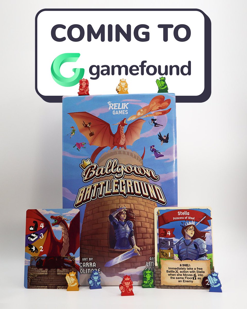 THE NEXT BIG BOARD GAME IS HERE.
A royal reimagining of the damsel-in-distress story, Ballgown Battleground is a lively light strategy game in which a daring crew of princesses take back their own towers and slay their own dragons. FOLLOW ON GAMEFOUND at the link in our bio!