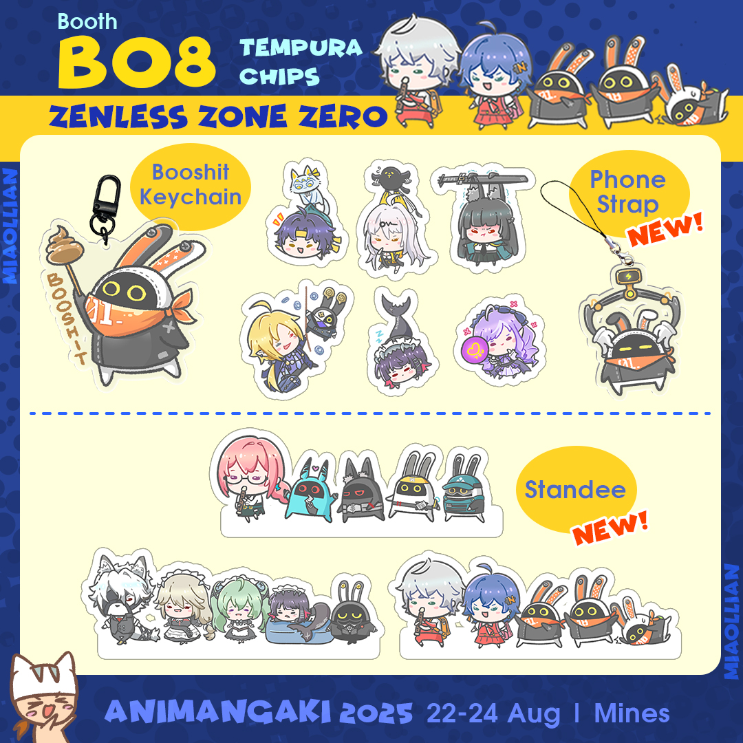 MiaoLLian1's tweet photo. Catalogue of #animangaki2025  1/2 !
Booth B08 #TempuraChips
#ZenlessZoneZero #Pikmin #TakopisOriginalSin #miyabee #section6 https://t.co/JsaOZeyeGC