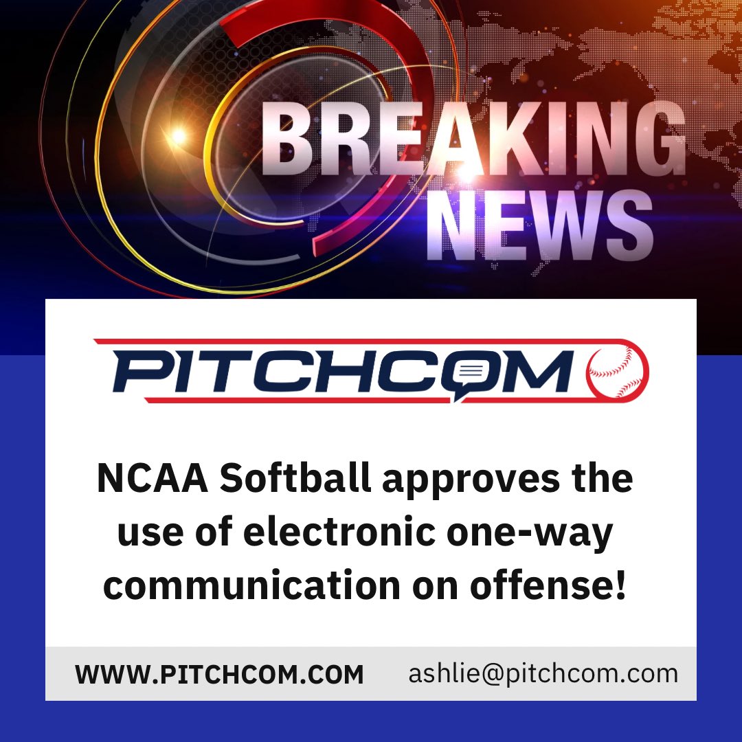 Electronic one-way communication is NOW APPROVED for offense in <a href="/NCAASoftball/">NCAA Softball</a> 

Question?

Risk using a phone/pad in the 3B box OR use the ONLY MLB safety-tested handheld transmitter?

Visit PitchCom.com &amp; speak with the EXPERTS in Softball communication.

<a href="/D1Softball/">D1Softball</a>