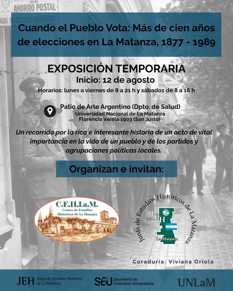 CEHLaM's tweet photo. Cuando el Pueblo Vota: 
Más de cien años de elecciones en La Matanza, 1877 –1989 
Un recorrido por la rica e interesante historia de un acto de vital importancia en la vida de un pueblo y de los Partidos y agrupaciones locales 
sigue hilo ! https://t.co/NiG3EOPtja