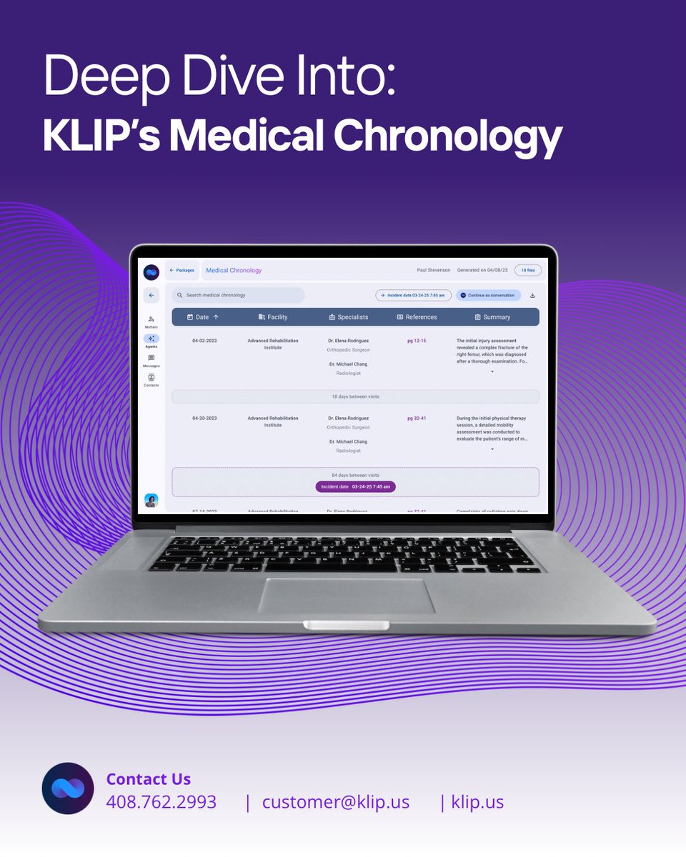 tryklip's tweet photo. Cut through medical record chaos with KLIP’s Medical Chronology. Fast. Accurate. Court-ready.

https://t.co/LU3pKDoptL

Book a demo today and make your legal practice easier &amp; faster.

#law #layer #paralegal #legaltech #lawfirm #legalai https://t.co/UeCz7YIJ3H