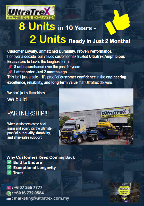 ultratrexgroup's tweet photo. Loyalty Built on Trust 🤝
At Ultratrex, we provide not just for our machines, but for the quality, reliability, and partnership.
We don’t just sell machines. We build partnerships that last!
#Ultratrex #CustomerLoyalty #Partnership #BuiltOnTrust #QualityFirst #Amphibiousexcavator https://t.co/ndigwo5LAS