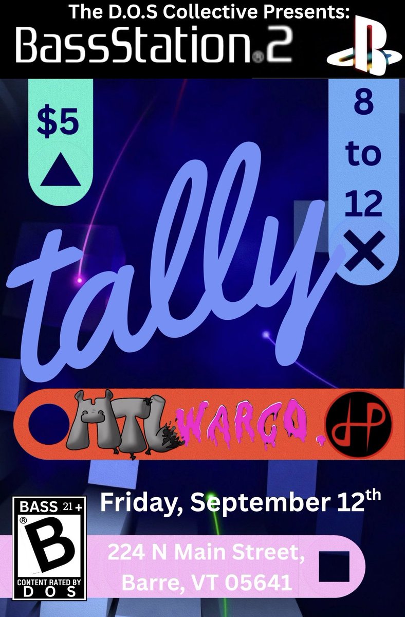 MTLOfficial1's tweet photo. September 12th in Barre VT, join myself, Warco and @djhotpot at Tally for BassStation 002 as we bring you the second installment of bass music! #bassStation #dj #bassmusic #EDM #music https://t.co/caxLbSt6EJ
