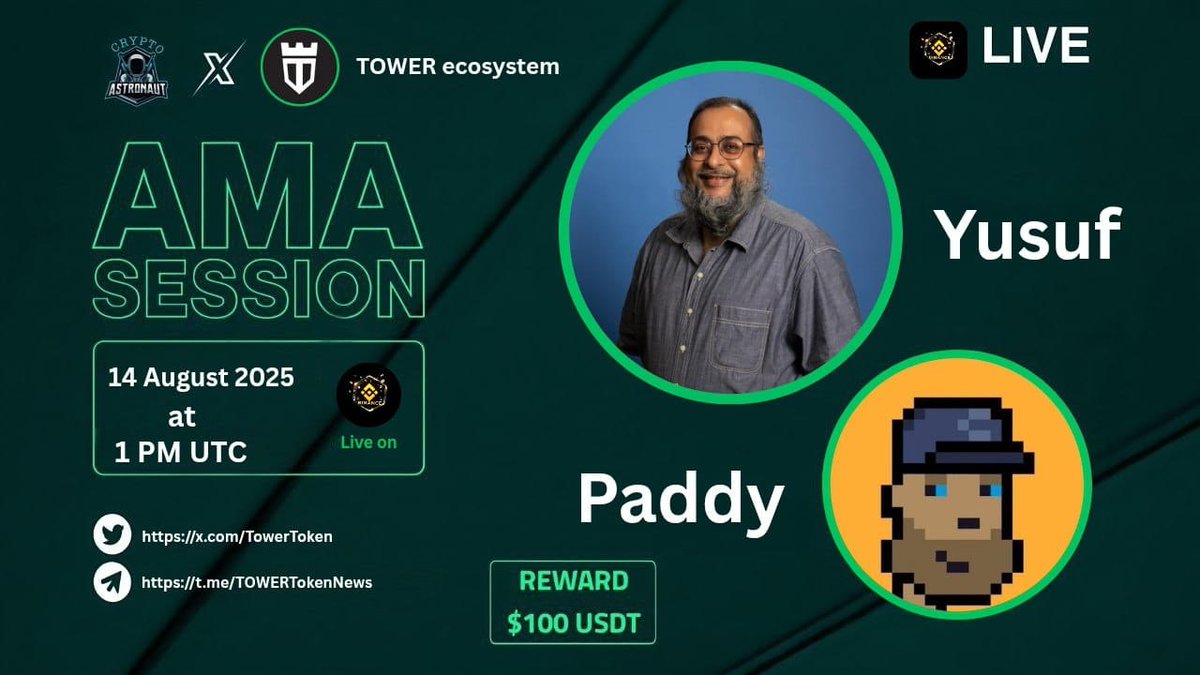 📢 Get ready, TOWER fam — we’re going LIVE again on Binance! 🎙️🔥

🗓 14 April 2024
⏰ 1:00 PM UTC | 9:00 PM HKT
📍 Link: in thread 👇

Will we spill our next big moves? 👀

Representing TOWER team: <a href="/yusufg/">Yusuf Goolamabbas</a>  &amp; <a href="/_mxy23/">Paddy</a>  🚀

Don’t miss it, You should watch our moves!