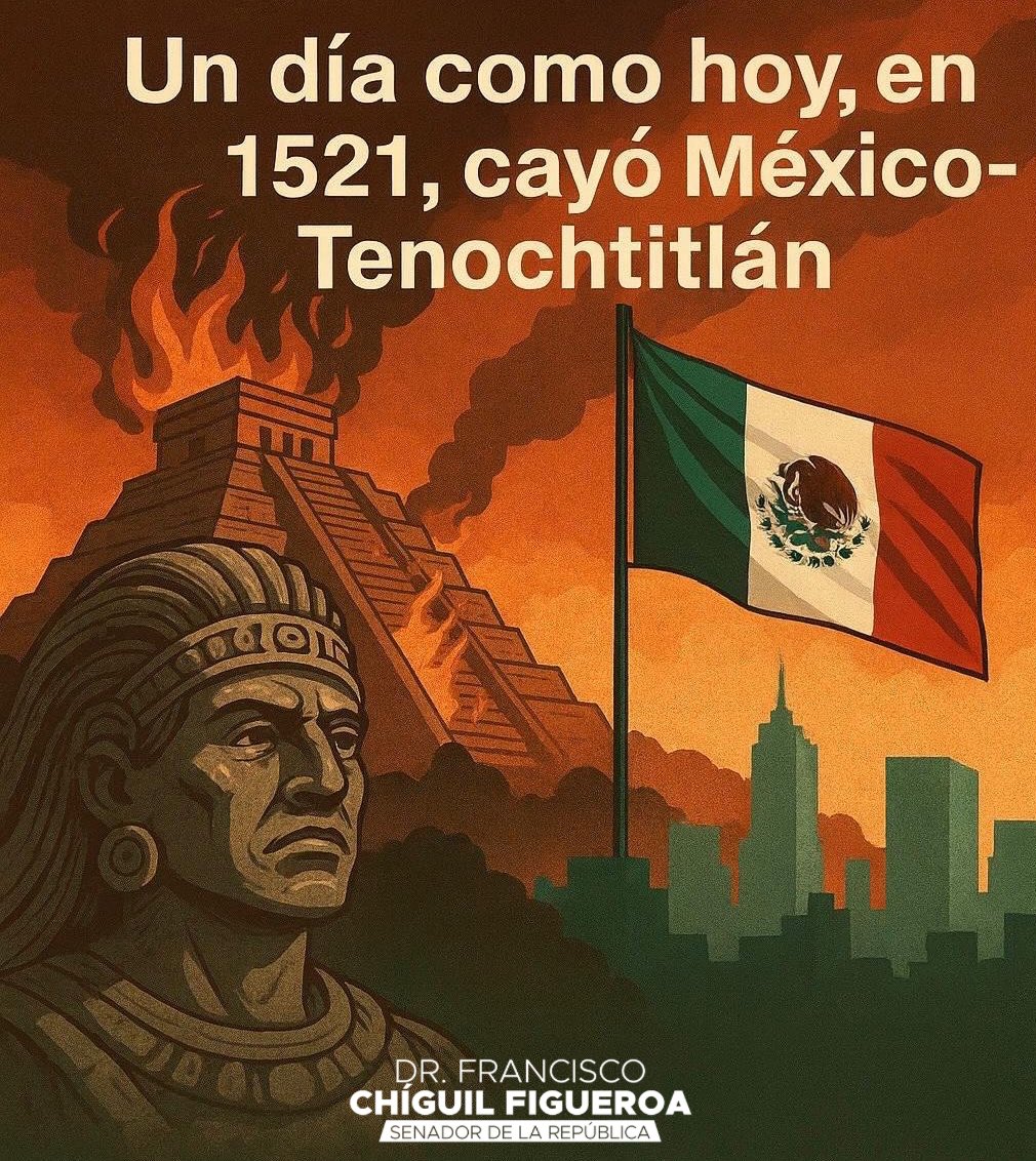 📜 Un día como hoy, en 1521, cayó México-Tenochtitlán. Un hecho que transformó para siempre nuestra historia y que nos recuerda que, a pesar de las adversidades, la identidad y la esperanza de un pueblo nunca se apagan.

Siglos después, seguimos construyendo una nación libre,