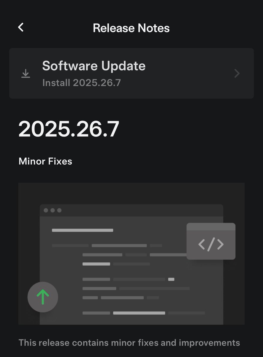 🔥속보🔥

AI3 Model S Plaid 
AI4 Model 3 Performance 

2025.26.7 업데이트!!!

내용 : minor fixes and improvements 

$TSLA