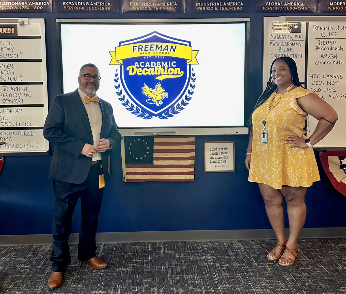 Our first day together with the full Decathlon class! We did get some work done over the summer, but now it’s time to lock-in as the first comp is only 9 weeks away! #DreamTeam #BeAbove #Roaring20s <a href="/GoldenFHSEagles/">Freeman High School</a> <a href="/katyisd/">Katy ISD</a> <a href="/AcadecTx/">TXAcademicDecathlon</a> <a href="/MaidenSavoyage/">Ms. Williams</a> 💙🦅💛