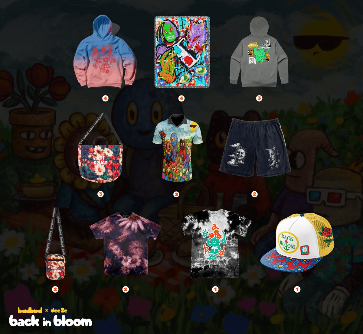 Redemption window for our Back In Bloom drop with <a href="/badbadwtf/">badbad 👺</a> goes live tomorrow (Thursday, August 14th) at 12pm EST

Here is a peek of all the apparel available (which are all NFC chipped) 🥂