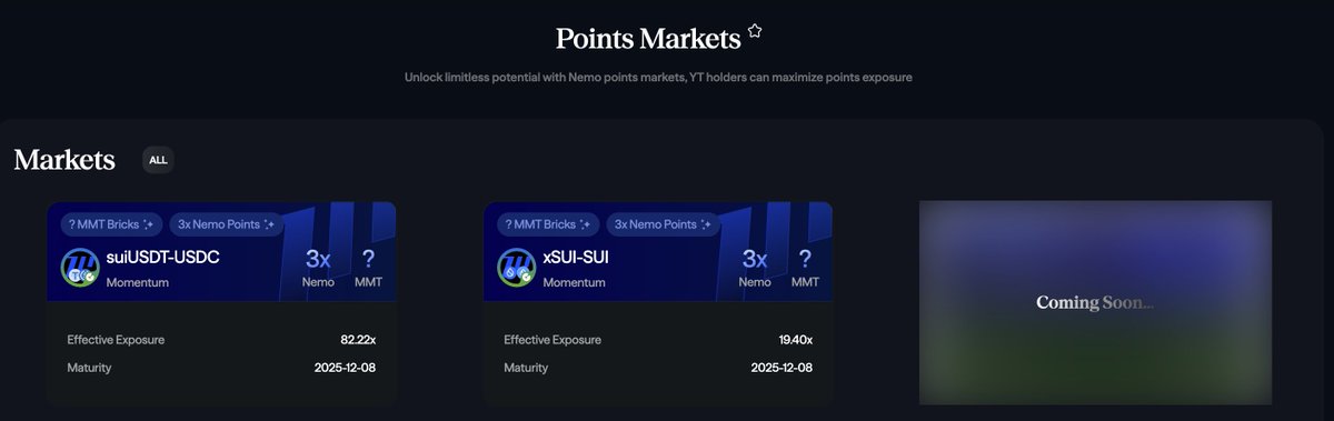 NemoEugene's tweet image. 🚀 Now rocking TWO Points Markets… and counting! 👀
Third one loading soon… 🔥

With Points Market, you can:
💥 Farm crazyyy points
💰 Earn juicy YT yields
💎 Flip YT for instant value

#NemoProtocol #DeFi #SuiEcosystem