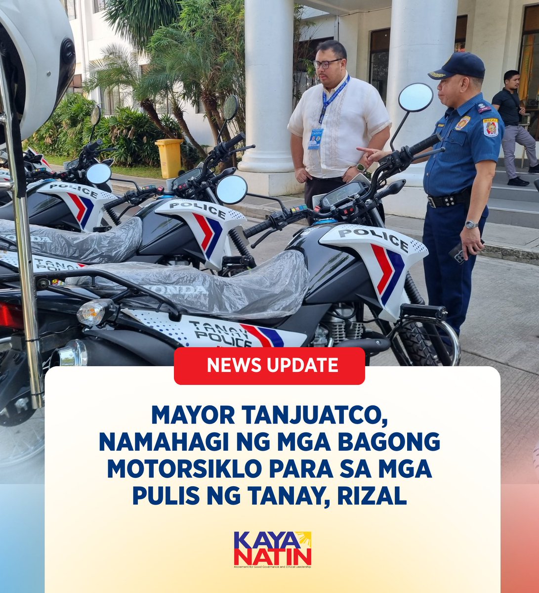 Bilang pagkilala at pagtulong sa kanilang layunin na panatilihing ligtas at rumesponde sa anumang krimen, namahagi si LEAP Fellow at Mayor RM Tanjuatco ng mga bagong motorsiklo para sa mga pulis ng Tanay, Rizal. 

#KayaNatinPH