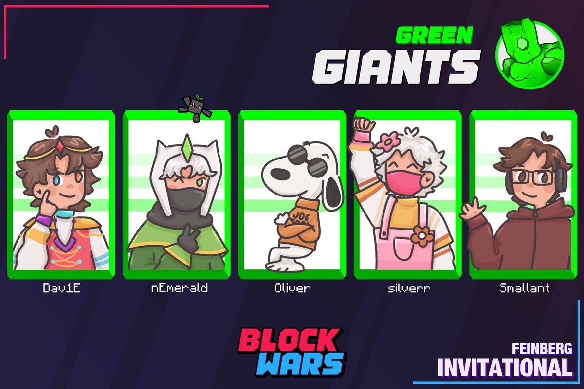 📢Green Team Announcement📢

<a href="/xDav1E/">Dave</a> <a href="/nEmerald07/">nEmerald</a> <a href="/Olivermcsr/">Oliver</a> <a href="/silverrruns/">silverr</a> <a href="/SmallAnt/">SmallAnt</a> will be representing the Giants for the Feinberg Invitational!

Watch them live on September 14th at 2PM ET!