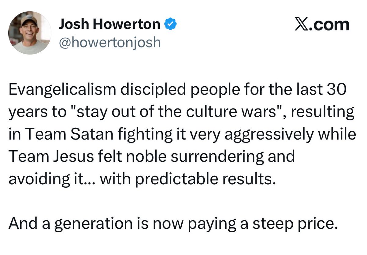 thescottbarber's tweet image. In what universe have evangelicals “stayed out of the culture wars” lol
