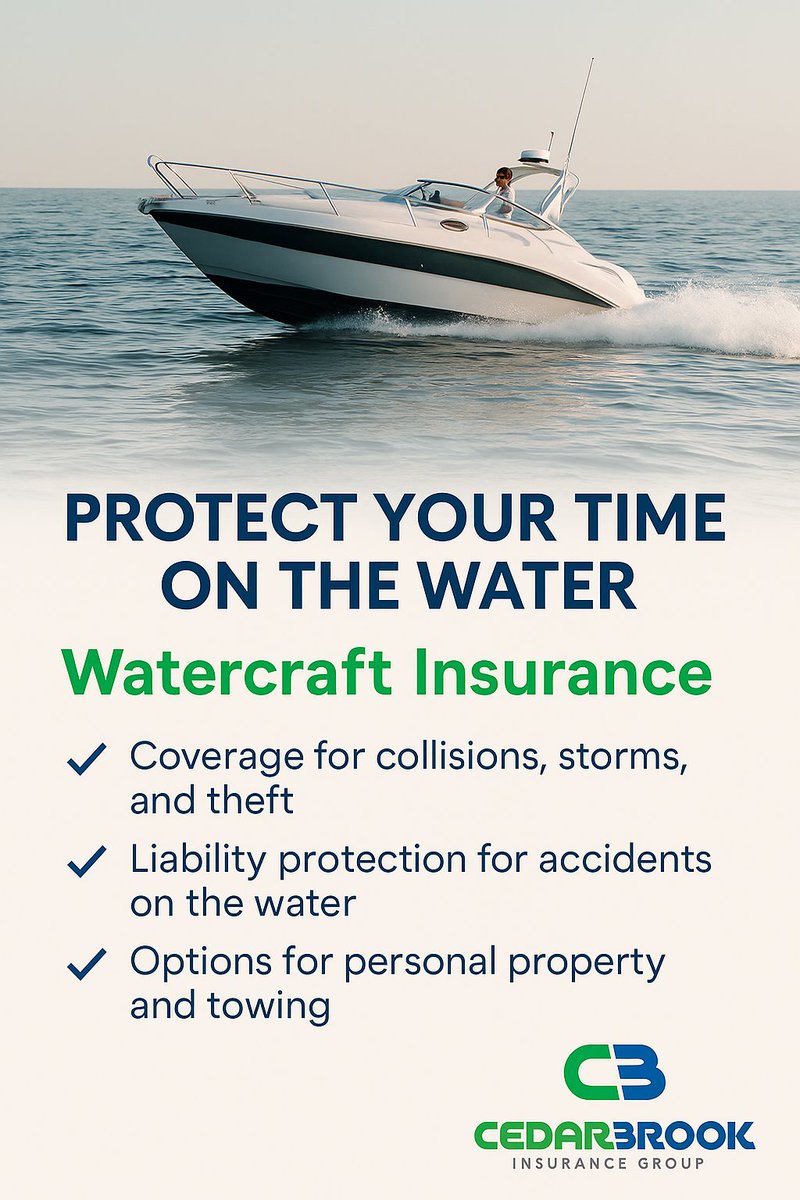 CedarBrookInsur's tweet image. 🚤 Protect Your Time on the Water

Cedarbrook’s Watercraft Insurance covers you against damage, theft, and liability so you can focus on enjoying the ride. 

cedarbrookinsurance.com
#WatercraftInsurance #CedarbrookInsurance #Insurance