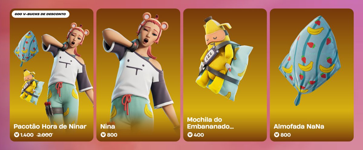 Novo Pacotão "Hora de Ninar" disponível na loja por 1.400 V-Bucks até 16/08/2025!                    

Considere usar o CODE: NCY #AD na loja do #Fortnite.