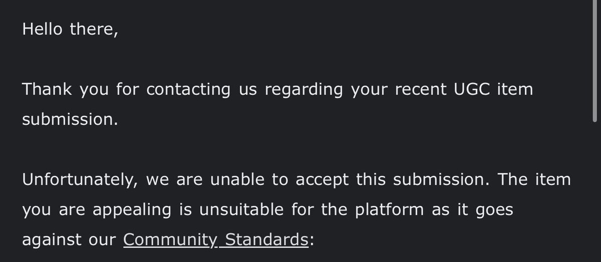 this is quite literally ridiculous. made this hair accessory TWO years ago and now it’s randomly deleted and Roblox is refusing to restore it as it’s deemed as “SPAM”. mind you only the black textured one got deleted every other color is still up.. extremely frustrating!! #roblox