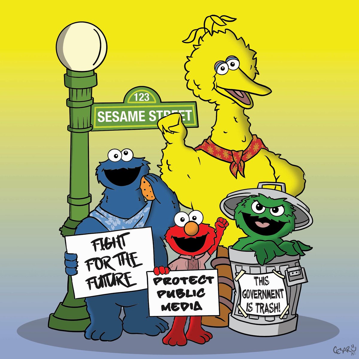 Sesame Street x Jim Henson. Artist Homage continues w/ Jim Henson &amp; the iconic Sesame Street characters doing what they can to protect public media. 
#art #illustration #cartoons #filipino #filipinoamerican #sesamestreet #jimhenson #protectpublicmedia #fightforthefuture #homage