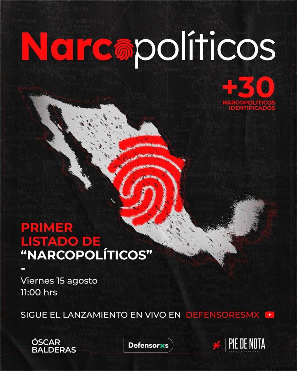 Miguel Alfonso Meza (@miguelmezac) on Twitter photo 🚨 Vamos a exponer a los Narcopolíticos de México.
Este viernes a las 11:00, lanzaremos <a href="/narcopoliticos_/">Narcopoliticos</a>, una plataforma para exponer los pactos entre políticos, burócratas y empresarios con el crimen organizado.
La plataforma es un esfuerzo colaborativo de <a href="/oscarbalmen/">Oscar Balmen</a>, 🚨 Vamos a exponer a los Narcopolíticos de México.
Este viernes a las 11:00, lanzaremos <a href="/narcopoliticos_/">Narcopoliticos</a>, una plataforma para exponer los pactos entre políticos, burócratas y empresarios con el crimen organizado.
La plataforma es un esfuerzo colaborativo de <a href="/oscarbalmen/">Oscar Balmen</a>,