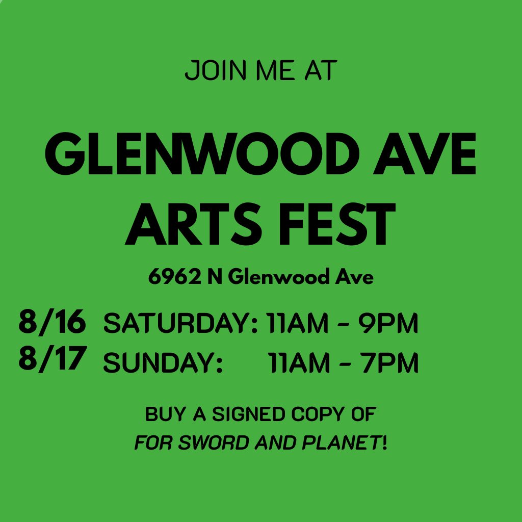 I am selling copies of my book at The Glenwood Ave Art Fest this weekend! Hope to see you there!
.
.
.
#chicago #books #art #writing #fantasy