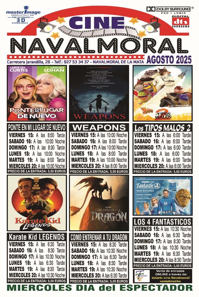 🎬 Cine de Navalmoral. Semana del 15 al 20 de agosto.