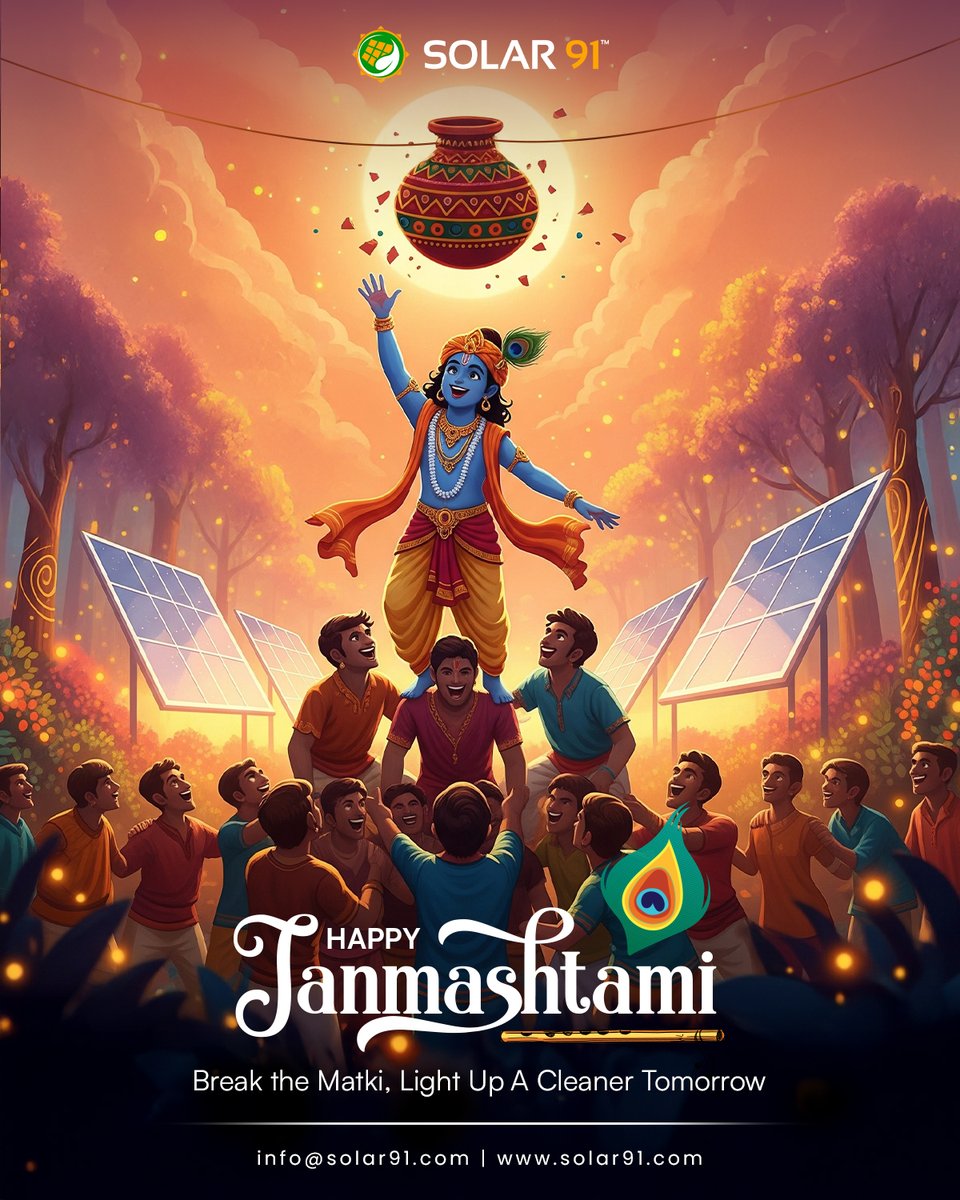 Solar91india's tweet image. Happy Janmashtami
This year, let’s smash more than just the matki. Break free from pollution, noise, and carbon-heavy habits and celebrate with choices that light up the planet, not burden it.
.
.
#happyjanmashtami #janmashtami #solar91 #solar91india #energyevolution #gosolar