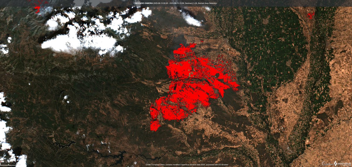 Increíble! El 🔥#IFMolezuelasdelaCarballeda en Zamora podría ser uno de los mayores registrados en España con más de 36000ha.