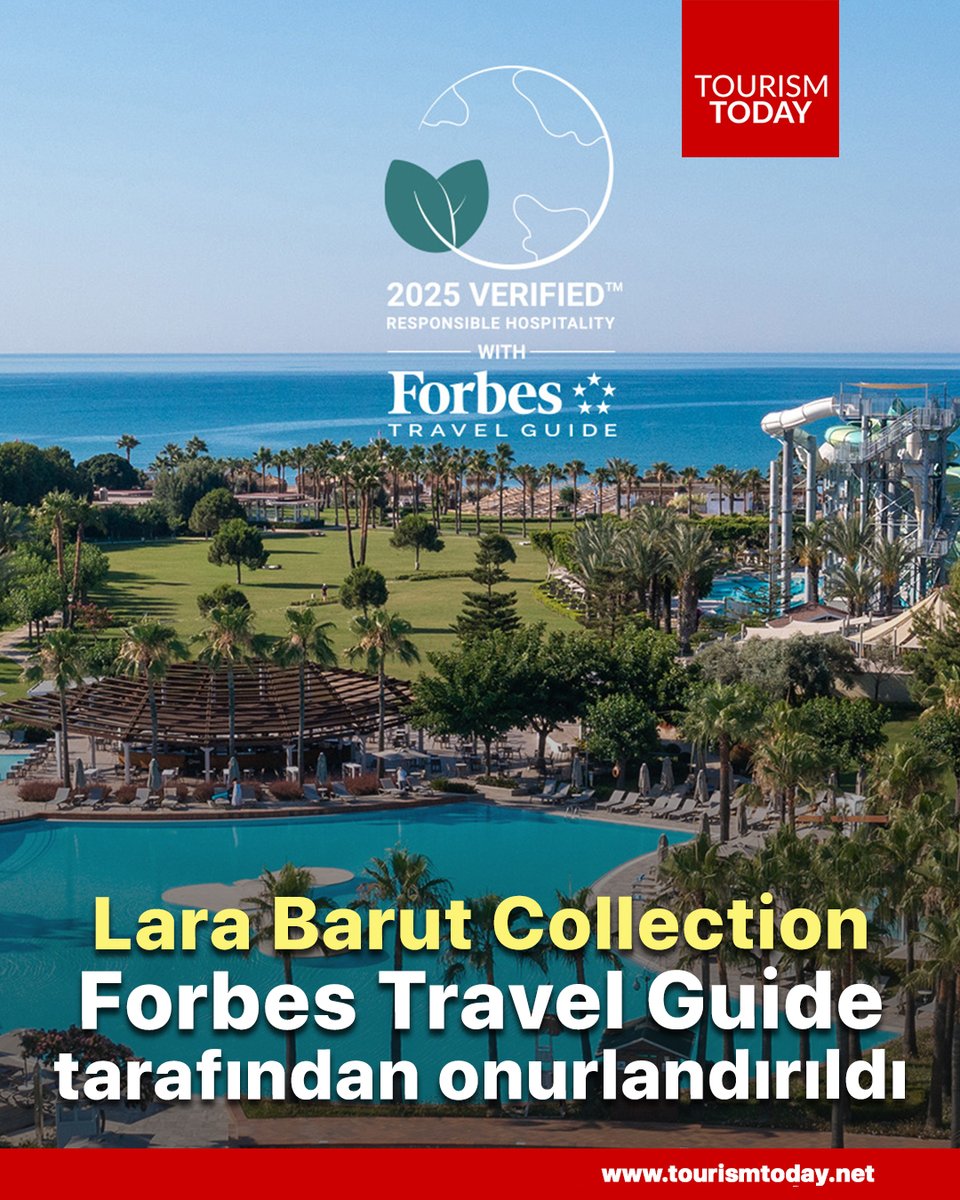 tourismtoday.net/TR/2025/1161/L… Lara Barut Collection, sürdürülebilirlik ve sorumlu turizm alanındaki öncü çalışmalarıyla uluslararası prestije sahip Forbes Travel Guide tarafından “Responsible Hospitality VERIFIED” rozeti ile onurlandırıldı.
