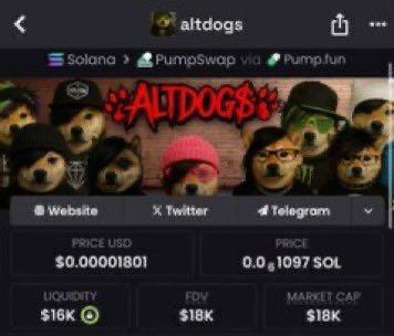 degen_matt_'s tweet photo. I highlighted #Altdogs in my private Telegram group when its market cap was $18k
⛓️Chain #Solana https://t.co/MbAe7YW46c