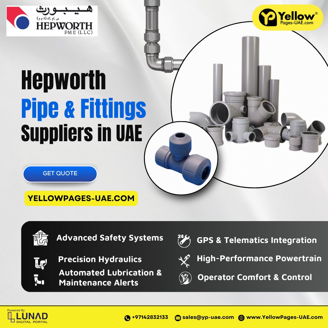 YellowPages_LMC's tweet image. Upgrade your infrastructure with trusted pipe &amp;amp; fitting suppliers from Hepworth! Enquire on Yellow Pages UAE today - yellowpages-uae.com/uae/hepworth-p…

.

#PipeFittings #Hepworth #Infrastructure #ConstructionUAE #YellowPagesUAE #Engineering #UAEbusiness