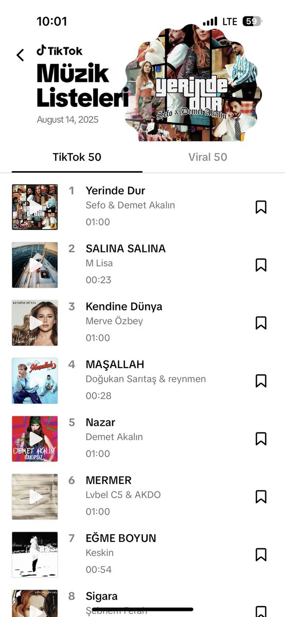 Yerinde Dur TikTok 50 listesinin Kapağında ve 1 Numara 

<a href="/DemetAkalin/">Demet Akalin</a> 💥