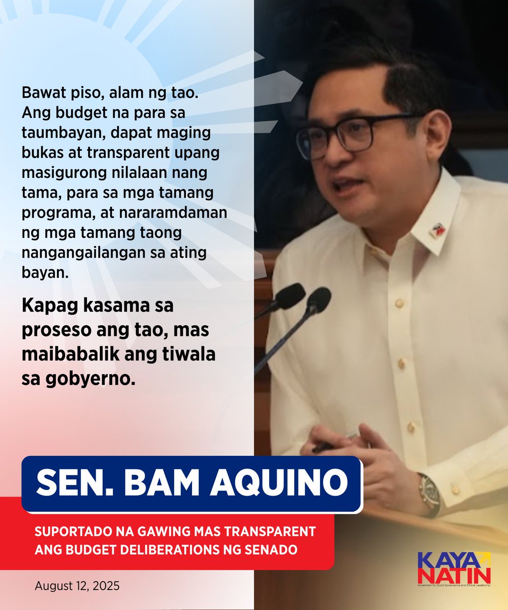 Mariing sinuportahan ni Senador Bam Aquino ang Senate Concurrent Resolution No. 4, isang hakbang upang palakasin ang transparency at accountability sa national budget process para sa 2026 General Appropriations Act (GAA). 

#KayaNatinPH