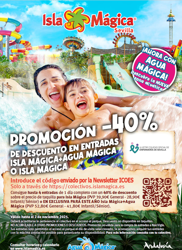 Colegio de Enfermería de Sevilla (@icoesevilla) on Twitter photo 🎢 Refréscate este fin de semana en Isla Mágica + Agua Mágica con el descuento del ICOES
🎟️ ENTRADAS: ow.ly/36W550WuvF7
🔗 <a href="/islamagica/">Isla Mágica</a>
#IslaMagica #AguaMagica #Sevilla #ParqueTematico #DiversionEnFamilia #VeranoEnSevilla #ICOES 🎢 Refréscate este fin de semana en Isla Mágica + Agua Mágica con el descuento del ICOES
🎟️ ENTRADAS: ow.ly/36W550WuvF7
🔗 <a href="/islamagica/">Isla Mágica</a>
#IslaMagica #AguaMagica #Sevilla #ParqueTematico #DiversionEnFamilia #VeranoEnSevilla #ICOES