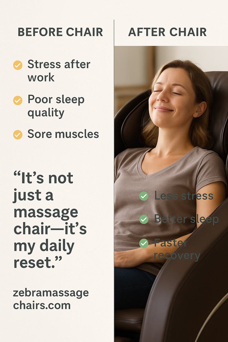 ChairsZebra's tweet photo. Stress gone. Sleep improved. Recovery faster.

One chair did it all.

🔗 https://t.co/VLyDi7AHJ5

#MassageChair #Wellness #Relaxation #SelfCare https://t.co/DFPl1frPW9